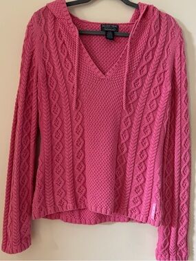 Vintage Pink Cable Knit V-Neck Hooded Sweater - Ralph Lauren Excellent condition